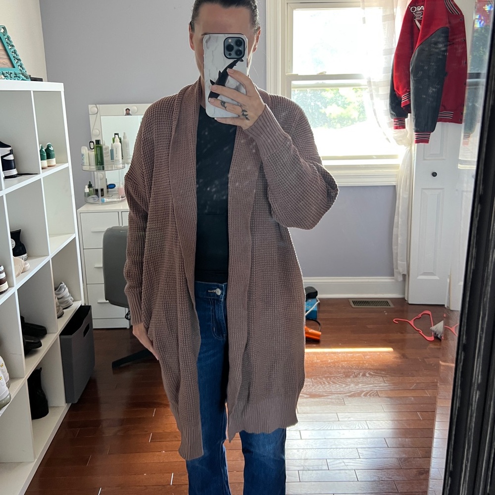 Taupe Open Front Long Cardigan